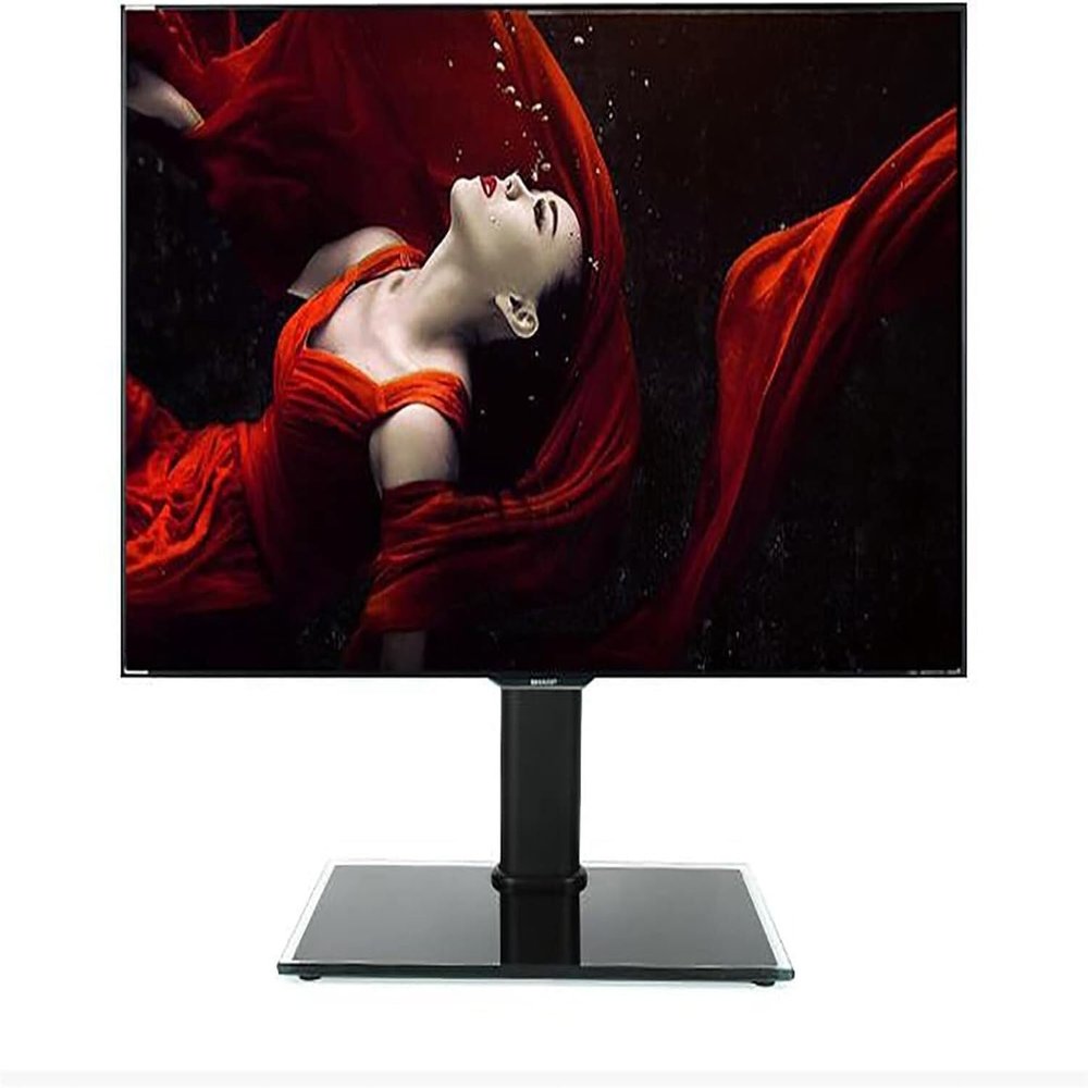 Desktop TV Stand with 8mm Thick Tempered Glass Base and Multiple Protection Design, Suitable for 26-32 Inch Thin TVs