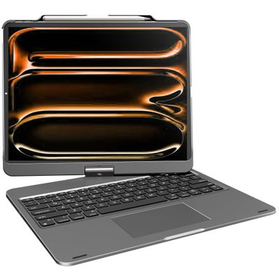 pekarejue Wireless Keyboard Case for 2025 iPad Air 13-inch (M3-M2) & iPad Pro 13 inch M4 2024, iPad Pro 12.9-inch (6th-3rd Gen): Rotatable Pencil Holder Multi-Touch Trackpad RGB Backlit Gray