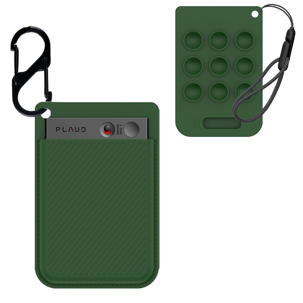 NOUKAJU Case for PLAUD Note AI Voice Recorder, Silicone Protective Cover with Carabiner and Lanyard,Drop-Proof,Silicone Suction Cup Portable Protective Case for PLAUD Note Voice Recorder(Green)