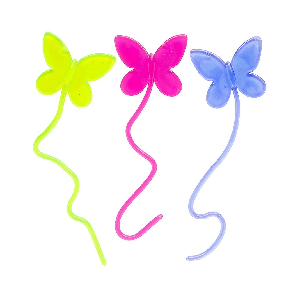 Fun Express Assorted Glow-in-The-Dark Vinyl Sticky Butterflies On String - (2" X 8") 24 Pcs. - Decorative Decals for Kids Rooms, Birthday Parties, and Craft Projects