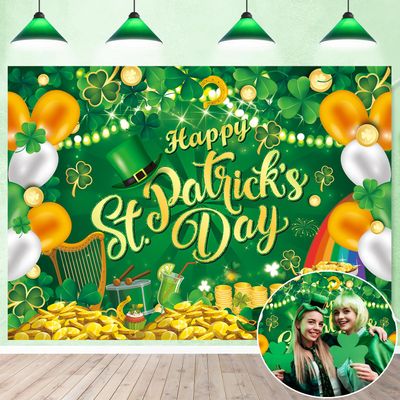 Happy St. Patrick's Day Backdrop 7x5FT St. Patricks Day Party Decorations Lucky Irish Shamrock Photography Background Baby Shower Birthday Party Decor Banner Photo Props