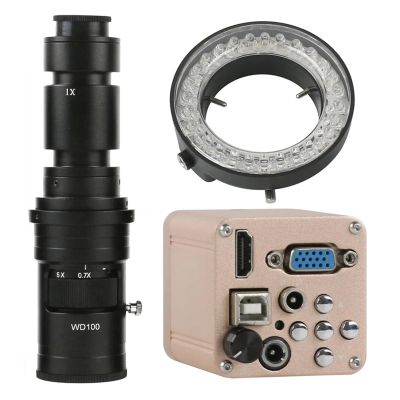 1080P HD 3 in 1 HDMI VGA USB Digital Industrial Video Microscope Camera with Adjustable LED Ring Light for Stereo Microscope (With 500x)