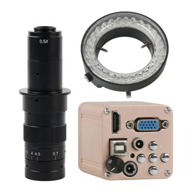 1080P HD 3 in 1 HDMI VGA USB Digital Industrial Video Microscope Camera with Adjustable LED Ring Light for Stereo Microscope (With 180x)