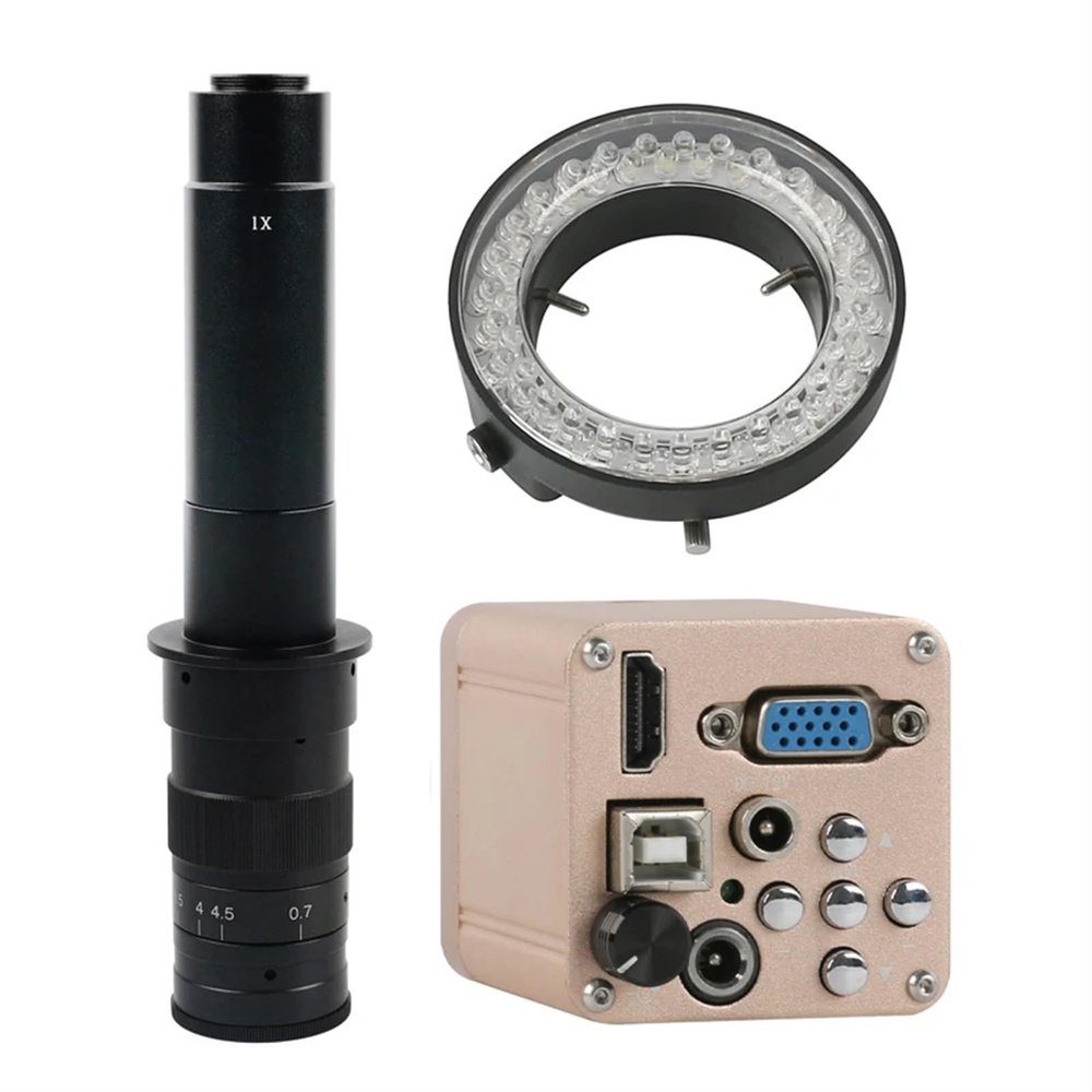 1080P HD 3 in 1 HDMI VGA USB Digital Industrial Video Microscope Camera with Adjustable LED Ring Light for Stereo Microscope (With 300x)