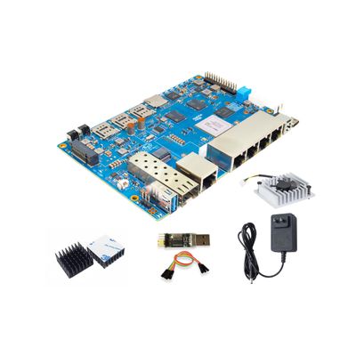 Banana Pi BPI-R4 WiFi 7 Wireless Dual-Band WiFi Router Board OpenWRT, with MediaTek MT7988A (Filogic 880) SoC, Support 2X 10GbE SFP and 4X GbE Gigabit Ethernet for NAS Smart Home Gateway (POE SET1)