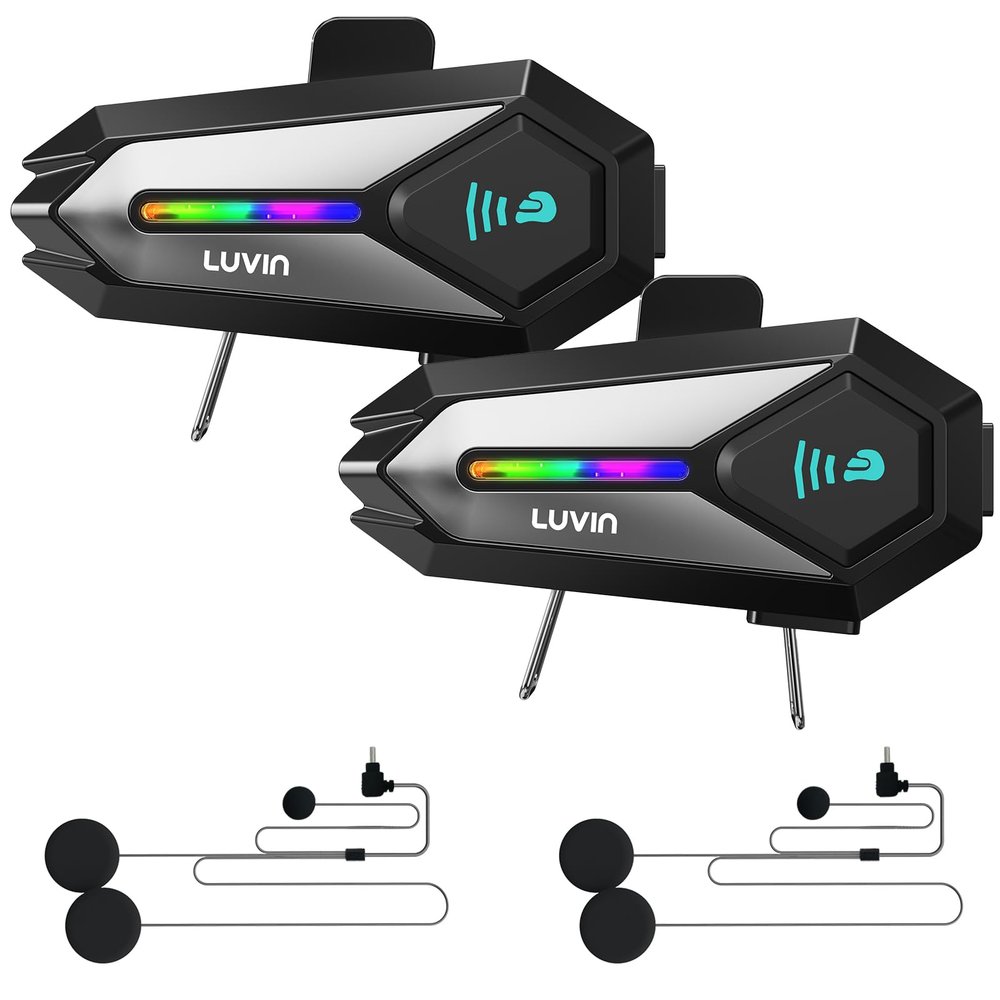 LUVIN Helmet Bluetooth Headset, Motorbike Helmets Bluetooth Headphone Motorcycle Intercom Front & Rear 2-Riders, IP65 Waterproof, 1000mAh, Motorbike Accessories for Men Birthday Gifts