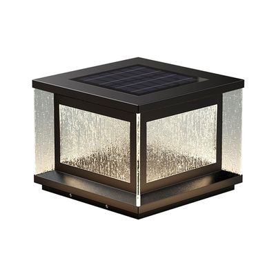Tyydcmy Solar Powered Black Glass Pillar Lamp Outdoor IP65 Waterproof Column Light Courtyard Garden Park Villa Entrance Lawn Fence Decoration Lighting