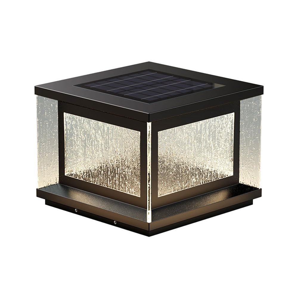 Tyydcmy Solar Powered Black Glass Pillar Lamp Outdoor IP65 Waterproof Column Light Courtyard Garden Park Villa Entrance Lawn Fence Decoration Lighting