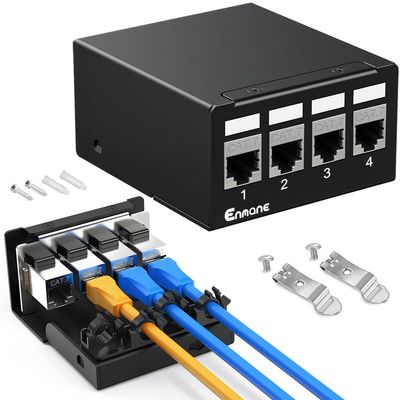 Enmane 4Port Patch Panel CAT7 Keystone Patch Panel Shielded Network Patch Patch with Smart Cable Management for Home/Office Network (1U 4Port, CAT7)