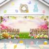 Meiguiman Easter Garage Door Cover 7x16ft Spring Easter Backdrop Bunny Eggs Garage Door Decorations Banner Fower Garden Rainbow Background Outdoor Large Decor view 1
