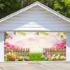 Meiguiman Easter Garage Door Cover 7x16ft Spring Easter Backdrop Bunny Eggs Garage Door Decorations Banner Fower Garden Rainbow Background Outdoor Large Decor view 2
