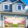 Meiguiman Easter Garage Door Cover 7x16ft Spring Easter Backdrop Bunny Eggs Garage Door Decorations Banner Fower Garden Rainbow Background Outdoor Large Decor view 3