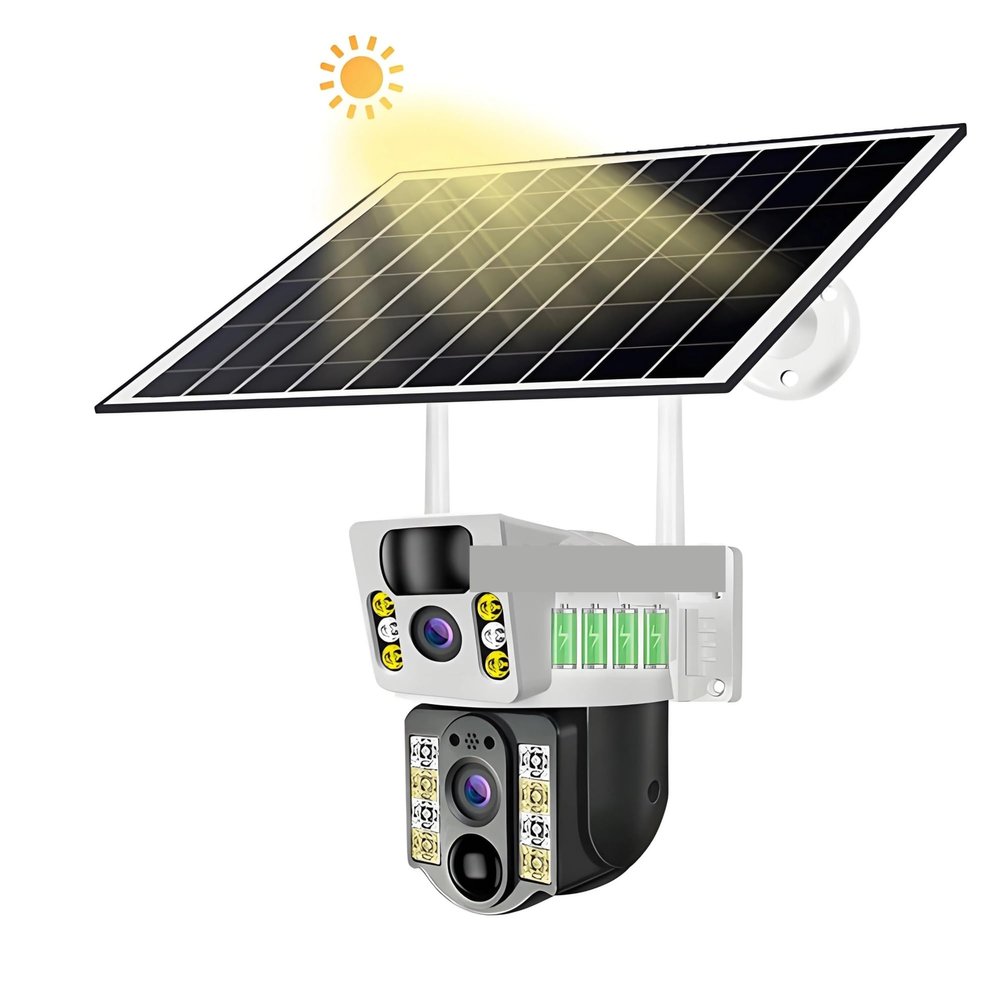 QDVOPHZA Wireless 4G Sim Card Solar Camera 4K 8MP Dual Lens WiFi Surveillance Camera PIR Security Outdoor Waterproof IP PTZ CCTV(4G Camera No Card)