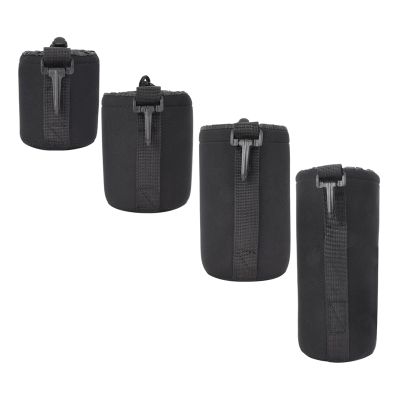 Akozon Black Neoprene DSLR Lens Protective Bags, Set of 4; Small, Medium, Large, and Extra Large