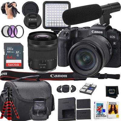 Canon EOS RP Mirrorless Camera + Canon RF 24-105mm f/4-7.1 is STM Lens + 64GB SanDisk Memory Card + Flexible Tripod + More (18pc Bundle) (Renewed)
