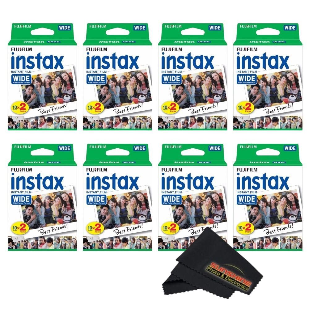 Fujifilm Instax Wide Instant Film Twin Pack with Sunshine Photo Microfiber Cloth... (8 Pack-160 Exposures)