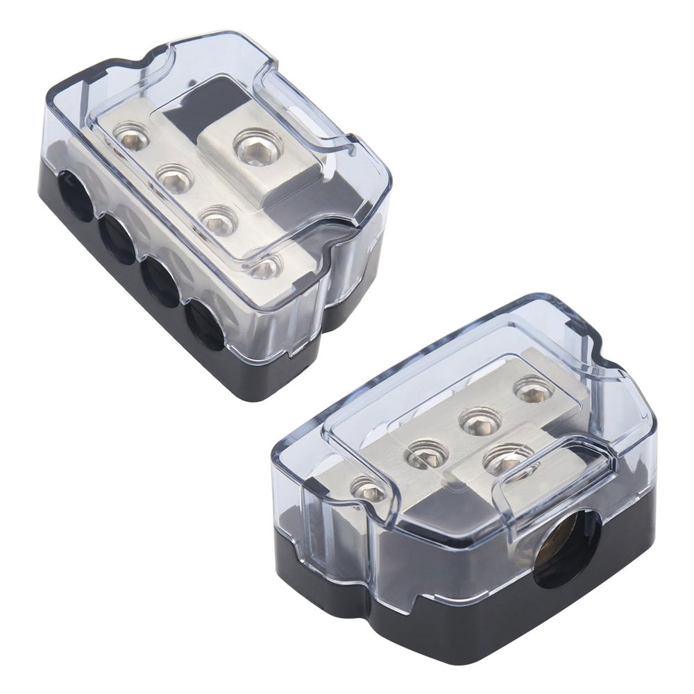 Car Sound Frequency Power Distribution Block, 1 in 4 Out Cable Connector with Hexagonal Wrench and Conversion Heads Tool