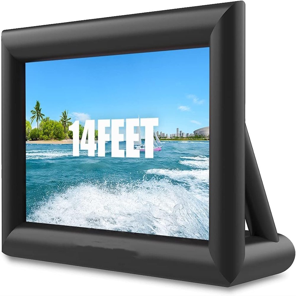 GarveeLife Inflatable Projector Screen, 14 ft Portable Blow Up Projector Screen, Front & Rear Projection, with Rope, Air Blower, Ground Nails and Carry Bag, for Theater/Football/Backyard Party