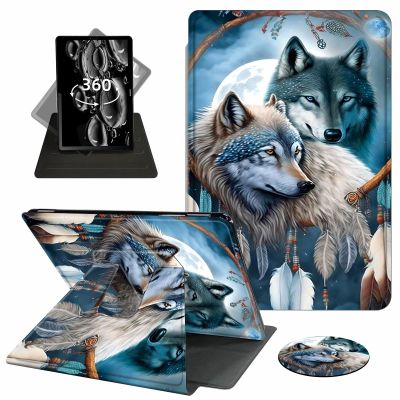 ACWDMKH Case for Kindle Scribe,360 Degree Rotating Swivel PU Leather Stand Flip Folio Cover with Auto Wake/Sleep for Amazon Kindle Scribe Cover 10.2 Inch (2024/2022 Release),Dream Catcher Wolf