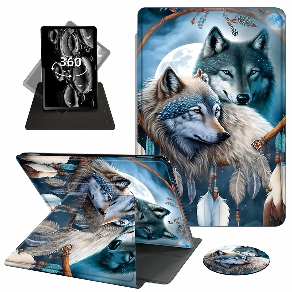 ACWDMKH Case for Kindle Scribe,360 Degree Rotating Swivel PU Leather Stand Flip Folio Cover with Auto Wake/Sleep for Amazon Kindle Scribe Cover 10.2 Inch (2024/2022 Release),Dream Catcher Wolf
