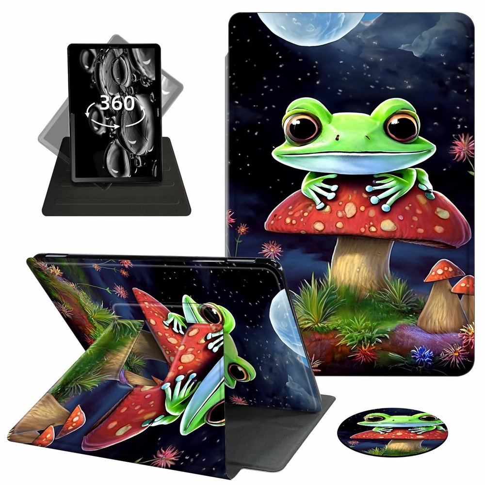 ACWDMKH Case for Kindle Scribe,360 Degree Rotating Swivel PU Leather Stand Flip Folio Cover with Auto Wake/Sleep for Amazon Kindle Scribe Cover 10.2 Inch (2024/2022 Release),Cute Frog Mushroom
