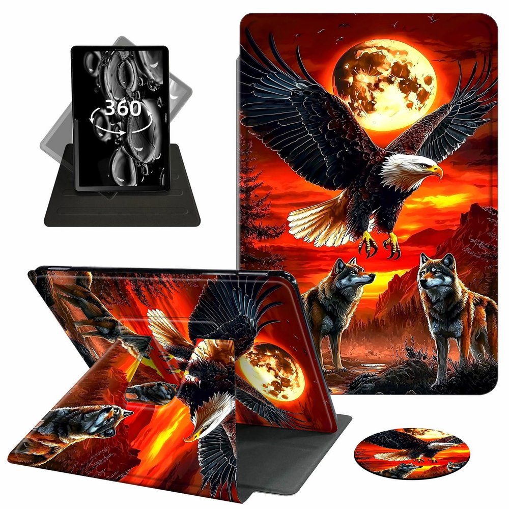 ACWDMKH Case for Kindle Scribe,360 Degree Rotating Swivel PU Leather Stand Flip Folio Cover with Auto Wake/Sleep for Amazon Kindle Scribe Cover 10.2 Inch (2024/2022 Release),Sunset Eagle Wolf