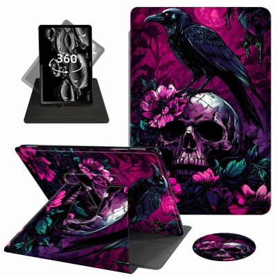 ACWDMKH Case for Kindle Scribe,360 Degree Rotating Swivel PU Leather Stand Flip Folio Cover with Auto Wake/Sleep for Amazon Kindle Scribe Cover 10.2 Inch (2024/2022 Release),Crow Skull Purple