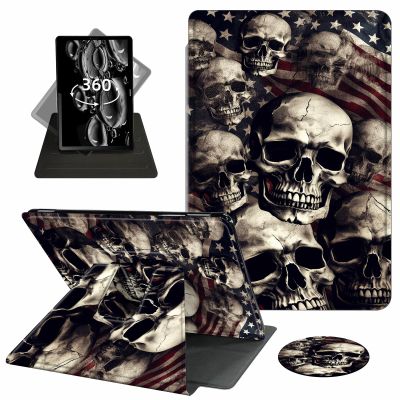 ACWDMKH Case for Kindle Scribe,360 Degree Rotating Swivel PU Leather Stand Flip Folio Cover with Auto Wake/Sleep for Amazon Kindle Scribe Cover 10.2 Inch (2024/2022 Release),Skull American Flag