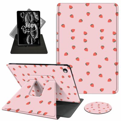 ACWDMKH Case for Kindle Fire 7 Tablet Case 7 Inch (9th/7th/5th Generation,2019/2017/2015 Release),360 Degree Rotating Swivel PU Leather Stand Folio Cover with Auto Wake/Sleep,Pink Strawberry