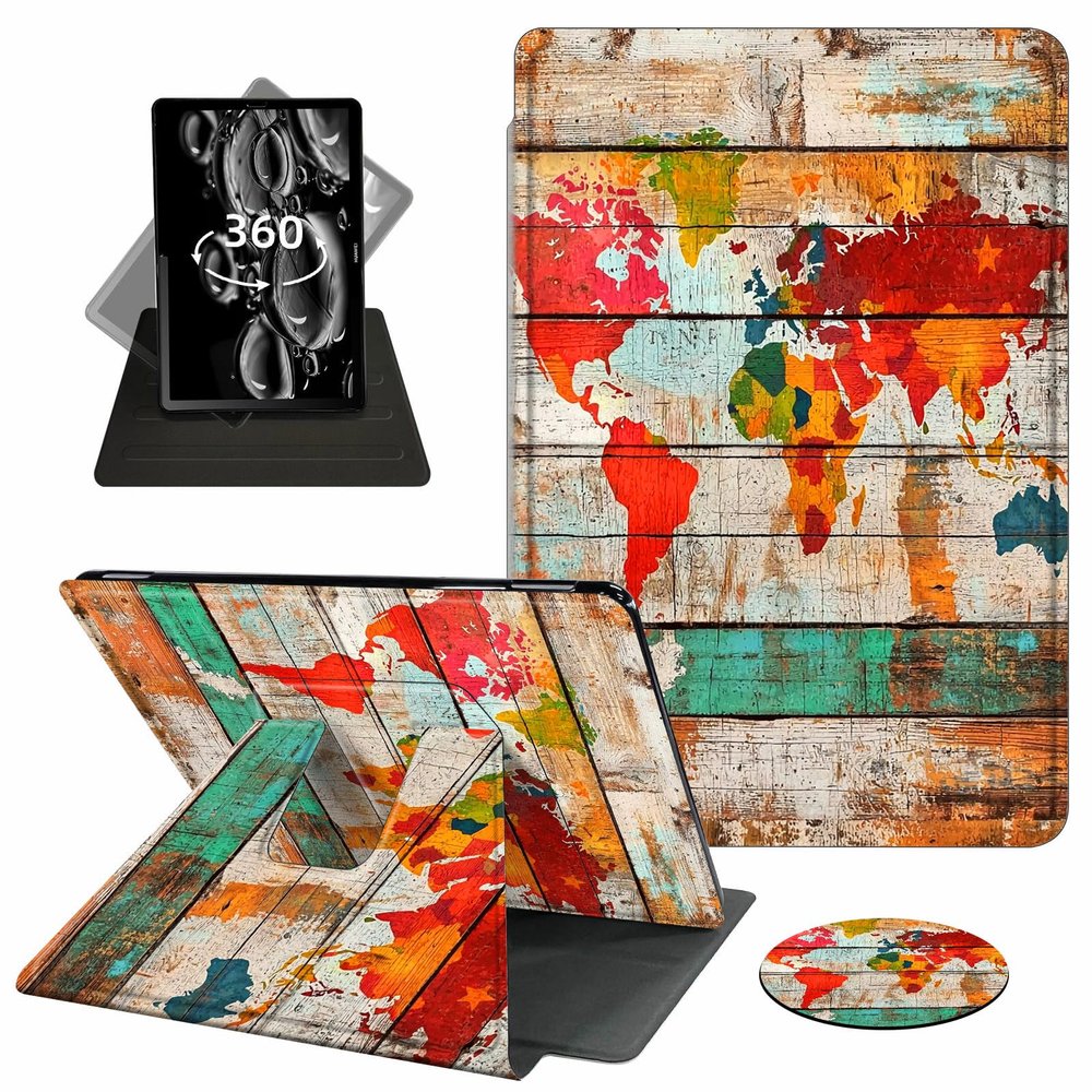 ACWDMKH Case for Kindle Scribe,360 Degree Rotating Swivel PU Leather Stand Flip Folio Cover with Auto Wake/Sleep for Amazon Kindle Scribe Cover 10.2 Inch (2024/2022 Release),Wood World Map