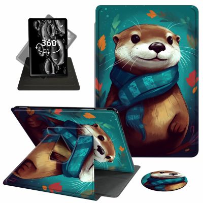 ACWDMKH Case for Kindle Scribe,360 Degree Rotating Swivel PU Leather Stand Flip Folio Cover with Auto Wake/Sleep for Amazon Kindle Scribe Cover 10.2 Inch (2024/2022 Release),Cute Otter Green