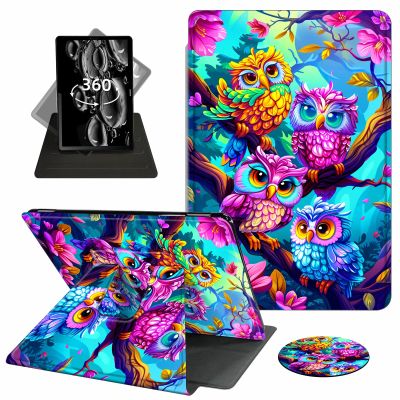 ACWDMKH Case for Kindle Scribe,360 Degree Rotating Swivel PU Leather Stand Flip Folio Cover with Auto Wake/Sleep for Amazon Kindle Scribe Cover 10.2 Inch (2024/2022 Release),Colorful Owl Tree