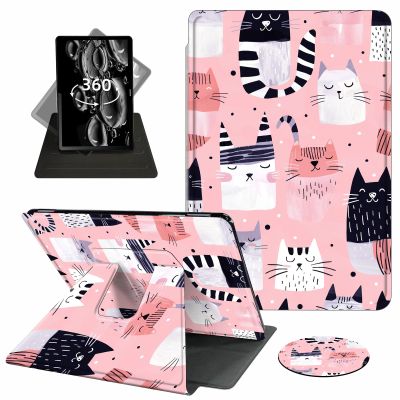 ACWDMKH Case for Kindle Scribe,360 Degree Rotating Swivel PU Leather Stand Flip Folio Cover with Auto Wake/Sleep for Amazon Kindle Scribe Cover 10.2 Inch (2024/2022 Release),Cute Pink Cat