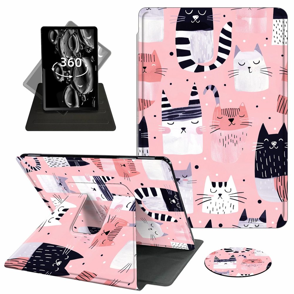 ACWDMKH Case for Kindle Scribe,360 Degree Rotating Swivel PU Leather Stand Flip Folio Cover with Auto Wake/Sleep for Amazon Kindle Scribe Cover 10.2 Inch (2024/2022 Release),Cute Pink Cat