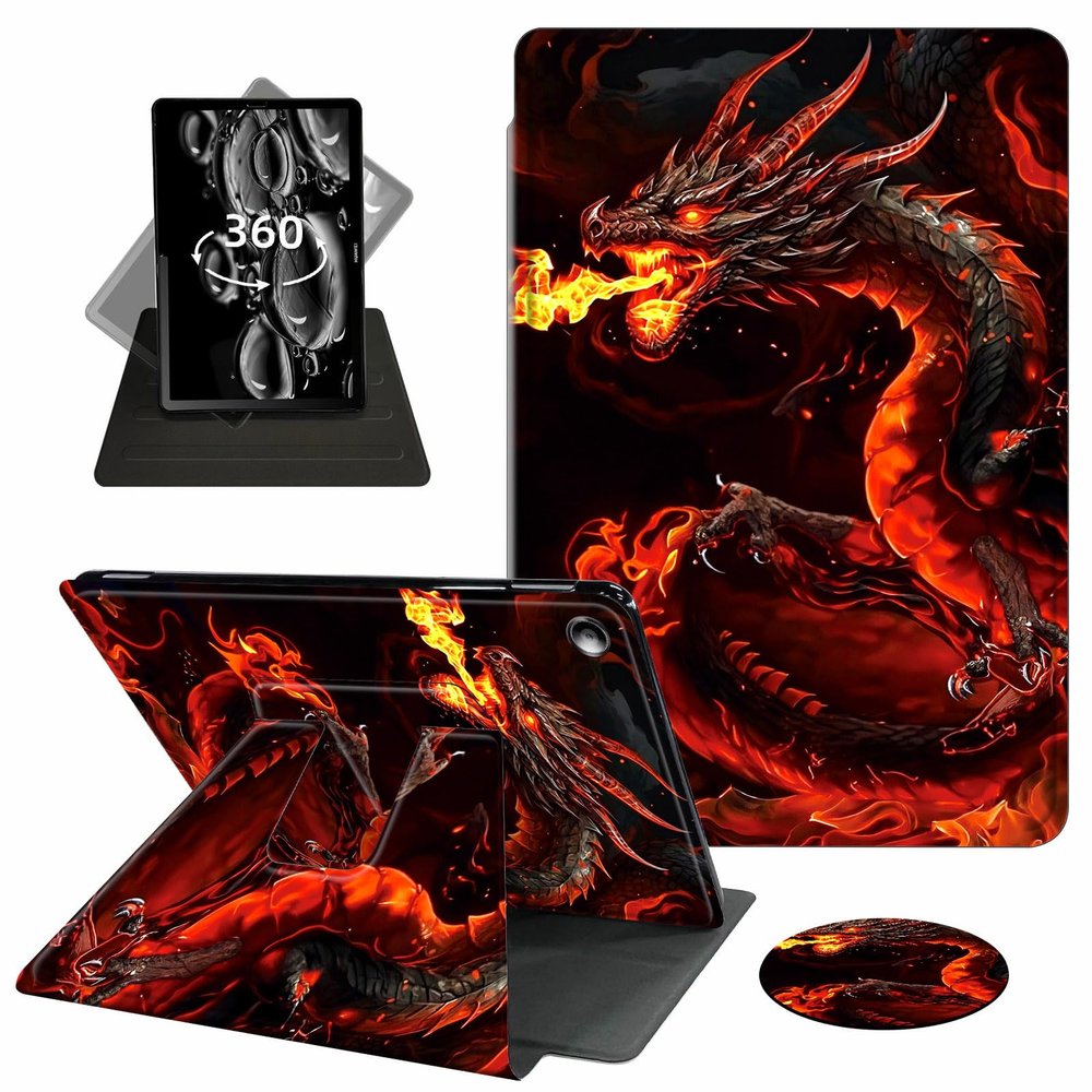 ACWDMKH Case for Kindle Fire 7 Tablet Case 7 Inch (9th/7th/5th Generation,2019/2017/2015 Release),360 Degree Rotating Swivel PU Leather Stand Folio Cover with Auto Wake/Sleep,Fire Red Dragon