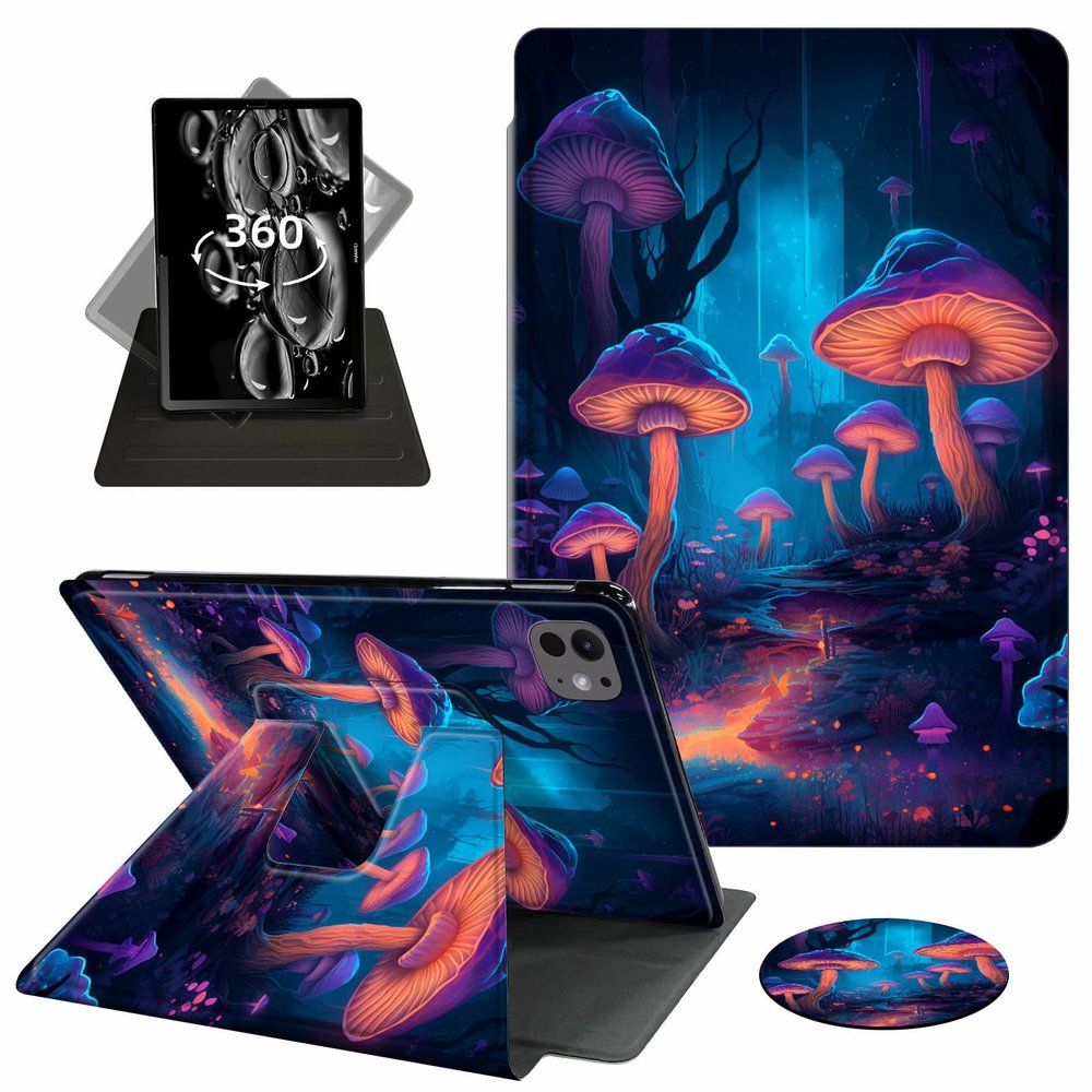 ACWDMKH for iPad Pro 11 Inch Case 2024 5th Generation (M4),for iPad Pro M4 11 Inch Case,360 Degree Rotating Swivel PU Leather Stand Flip Folio Cover with Auto Wake/Sleep,Glitter Mushroom