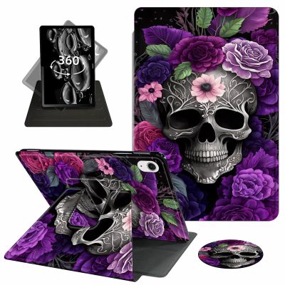 ACWDMKH for iPad Air 11 Inch Case M2 2024,for iPad Air 5th Generation Case 2022/ 4th Gen Cover 2020 10.9",360 Degree Rotating Swivel Leather Stand Folio with Auto Wake/Sleep,Purple Flower Skull