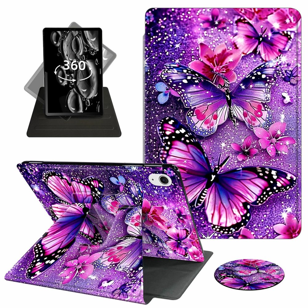 ACWDMKH for iPad Air 11 Inch Case M2 2024,for iPad Air 5th Generation Case 2022/ 4th Gen Cover 2020 10.9",360 Degree Rotating Swivel Leather Stand Folio with Auto Wake/Sleep,Purple Butterfly