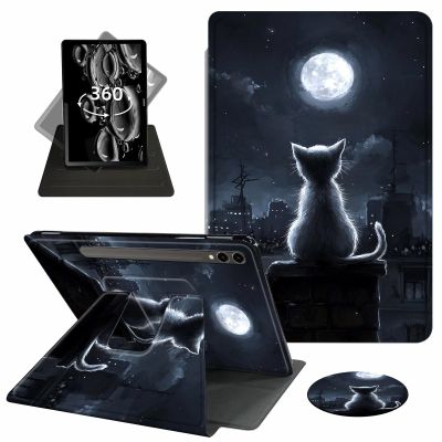 ACWDMKH Case for Samsung Galaxy Tab S10 Plus/ S9 FE Plus/ S9 Plus 5G Tablet 12.4 Inch Case,360 Degree Rotating Swivel PU Leather Stand Flip Folio Cover with Auto Wake/Sleep,Cute Cat Moon