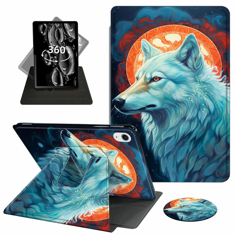 ACWDMKH for iPad Air 11 Inch Case M2 2024,for iPad Air 5th Generation Case 2022/ 4th Gen Cover 2020 10.9",360 Degree Rotating Swivel Leather Stand Folio with Auto Wake/Sleep,Blue Wolf Moon