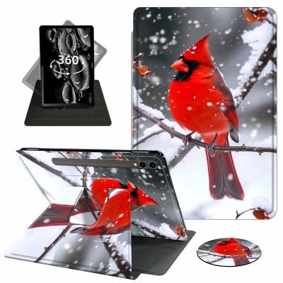 ACWDMKH Case for Samsung Galaxy Tab S10 Plus/ S9 FE Plus/ S9 Plus 5G Tablet 12.4 Inch Case,360 Degree Rotating Swivel PU Leather Stand Flip Folio Cover with Auto Wake/Sleep,Main Cardinals Snow