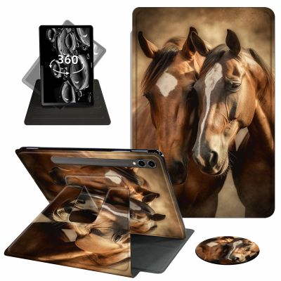 ACWDMKH Case for Samsung Galaxy Tab S10 Plus/ S9 FE Plus/ S9 Plus 5G Tablet 12.4 Inch Case,360 Degree Rotating Swivel PU Leather Stand Flip Folio Cover with Auto Wake/Sleep,Brown Horse Couple