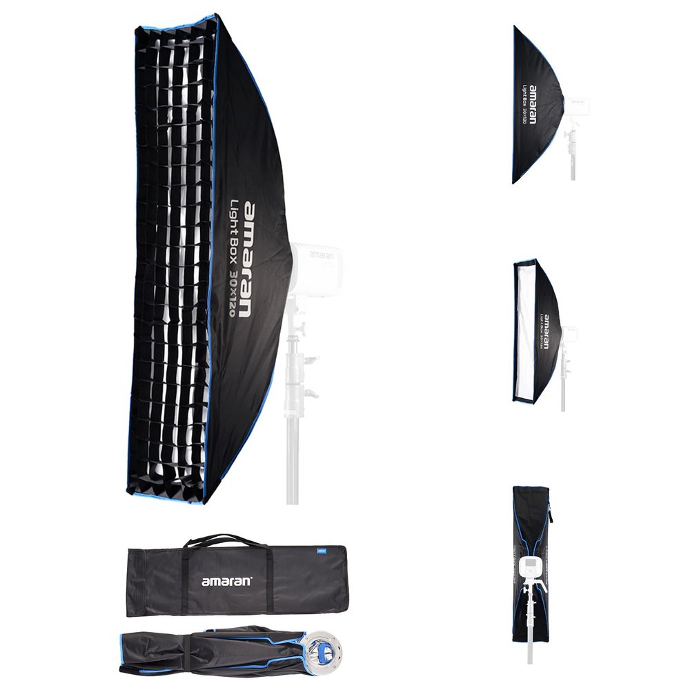 Amaran Light Box 30x120, 1x4ft(30x120cm) Foldable Rectangular Softbox with Bowens Mount for Portrait & Full-Length Photography, Includes Diffusion, Light Control Grid, & Carrying Bag