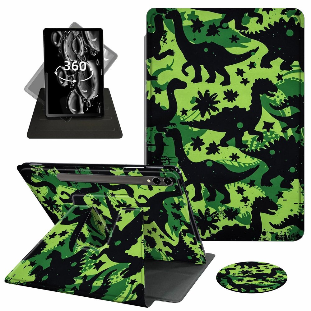 ACWDMKH Case for Samsung Galaxy Tab S10 Plus/ S9 FE Plus/ S9 Plus 5G Tablet 12.4 Inch Case,360 Degree Rotating Swivel PU Leather Stand Flip Folio Cover with Auto Wake/Sleep,Camouflage Dinosaur