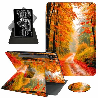 ACWDMKH Case for Samsung Galaxy Tab S10 Plus/ S9 FE Plus/ S9 Plus 5G Tablet 12.4 Inch Case,360 Degree Rotating Swivel PU Leather Stand Flip Folio Cover with Auto Wake/Sleep,Autumn Red Forest