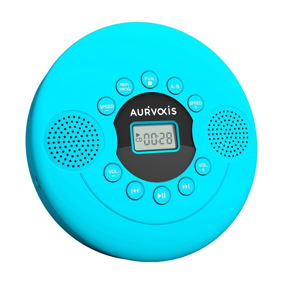Portable CD Player with Bluetooth, Dual Speakers Mini Boombox, Rich Sound Quality, Easy Bluetooth Connectivity, Rechargeable, Anti-Skip, AUX Cable for Car & Home Headphone Aurivoxis TravelTone(Blue)