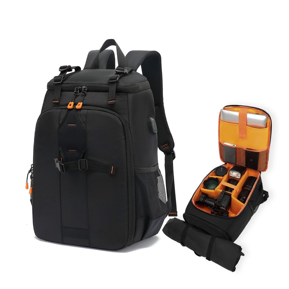 Brrnoo Lightweight Camera Backpack with USB Charging Port  800g Water-Resistant Professional DSLR Bag with Tripod Strap, 15.6" Laptop Compartment & Gear Organizer for Photographers & Travelers