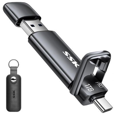 SSK 1TB USB SSD Solid State Flash Drive 1000MB/s and External SSD Flash Drive Type C+USB A 3.2 Gen 2 menmory Stick 550MB/s Bundle