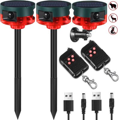 Qualirey 2 Pack Solar Outdoor Motion Sensor Alarm-Dog Barking&Gunshot Sound Support Recording Animal Deterrent for Home Security, 13 Kinds of Sounds (Red)