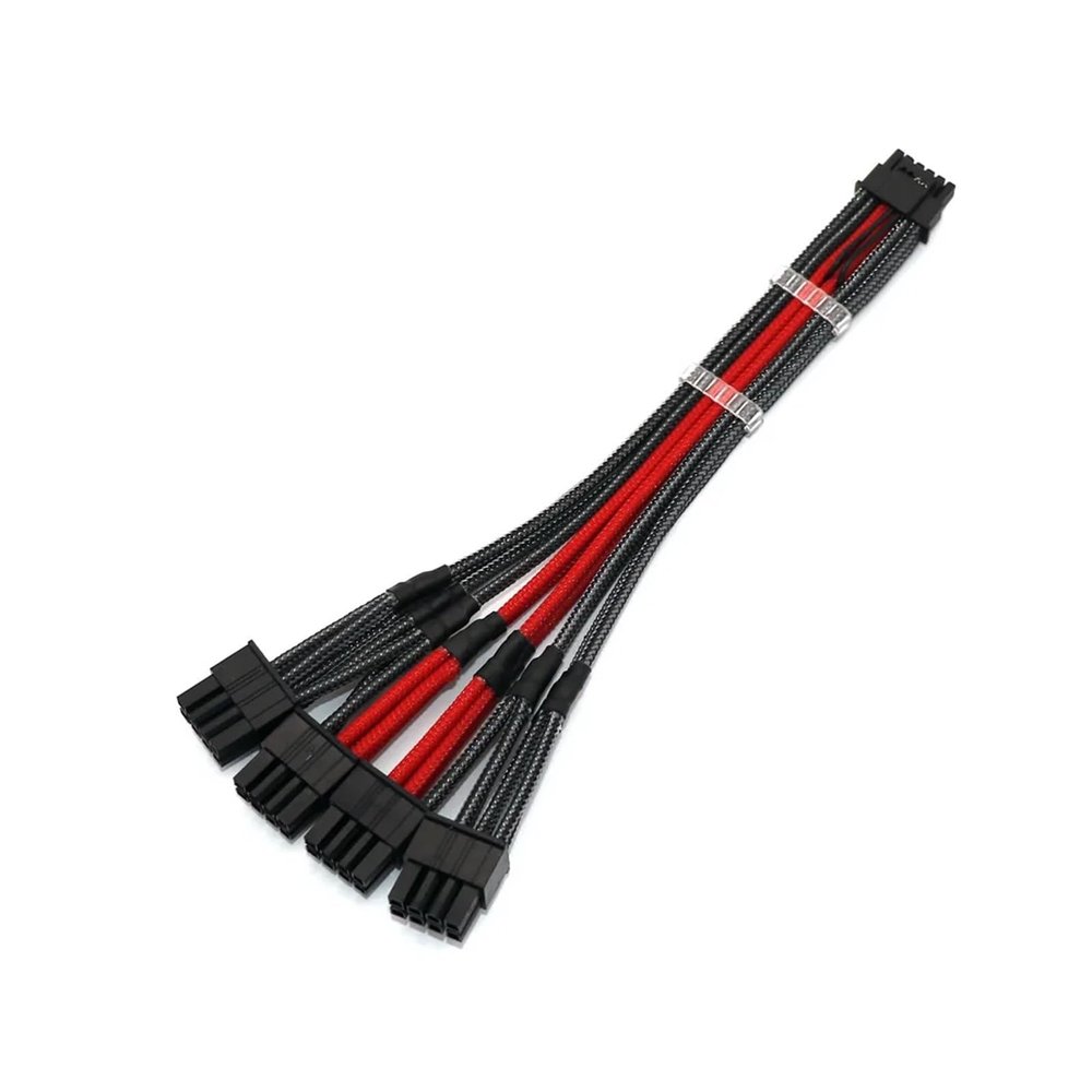 Chunsu PCIE 5.0 12VHPWR Power Cable 12+4/16Pin to 4x8Pin CPU/ATX/EPS Male PSU Cable for PSU 16awg(60cm,Carbon red)